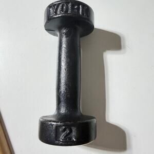 Vintage York 2 lb Cast Iron Dumbbell Single Hand Weight Round Head Black